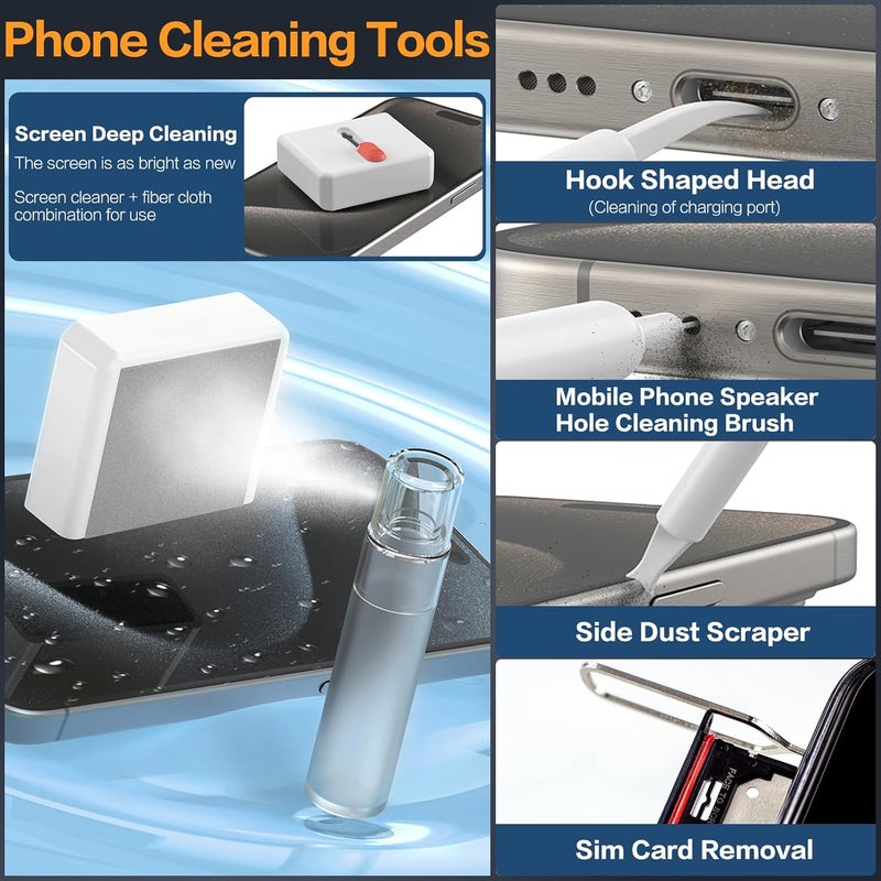 Sunoyar 34-in-1 for iPhone Cleaning Kit, Airpods Cleaning Kit Multi-Functional, Laptop Cleaning Kit with Portable Storage Case for iPhone Charging Port USB C Cell Phone Android Keyboard Earbud White - Image 5